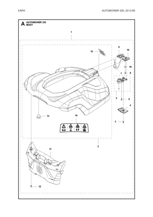 Nadwozia system Kpl. AM 320 w grupie Części Zamienne Kosiarka Automatyczna / Części zamienne Husqvarna Automower® 320 / Automower 320 - 2014 w GPLSHOP (5807663-02)