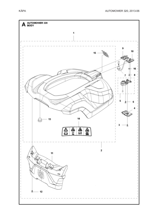 Nadwozia system Kpl. AM 320 w grupie Części Zamienne Kosiarka Automatyczna / Części zamienne Husqvarna Automower® 320 / Automower 320 - 2014 w GPLSHOP (5807663-02)