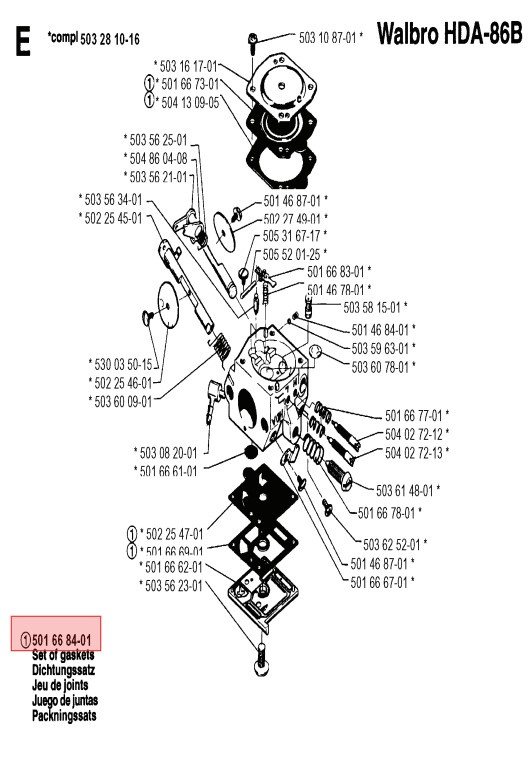 Zestaw membran Walbro K10-WAT - Husqvarna 240R, 223R, 346XP
