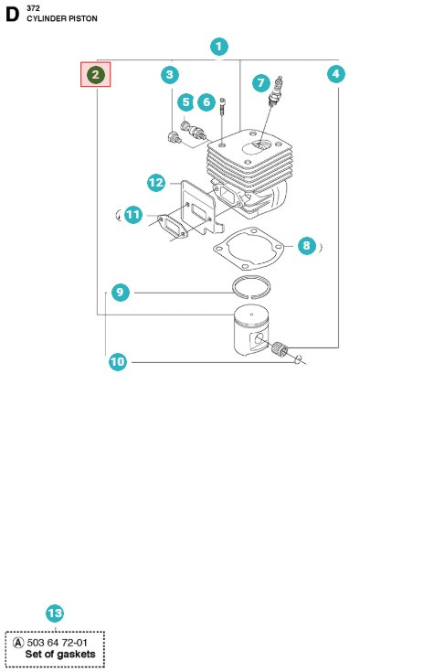 Tłok 50mm Husqvarna 371XP, 372XP