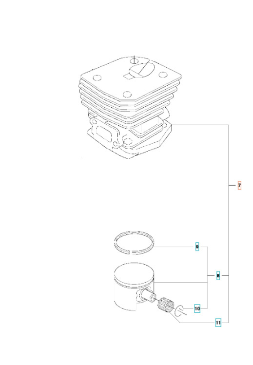 Cylinder Kpl Husqvarna 353, Jonsered CS2147, CS2152