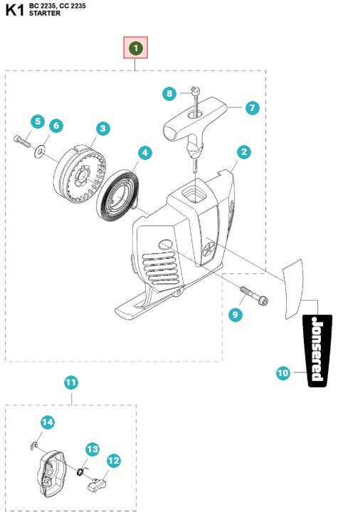 Rozrusznik Jonsered CC2235, CC2236, BC2235, GC2236